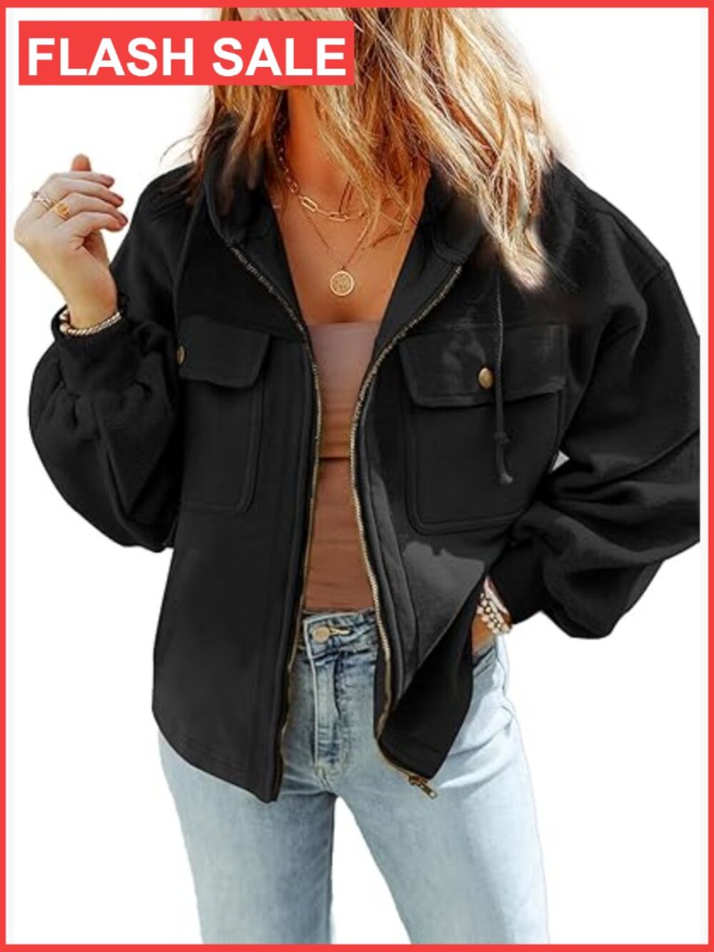 Fuzzy Sherpa Zip Up Jacket Hooded Lightweight Winter Coat